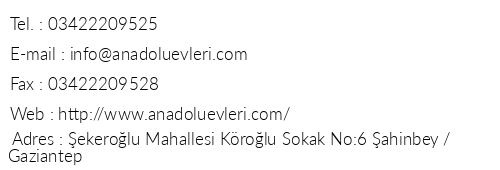 Anadolu Evleri telefon numaralar, faks, e-mail, posta adresi ve iletiim bilgileri